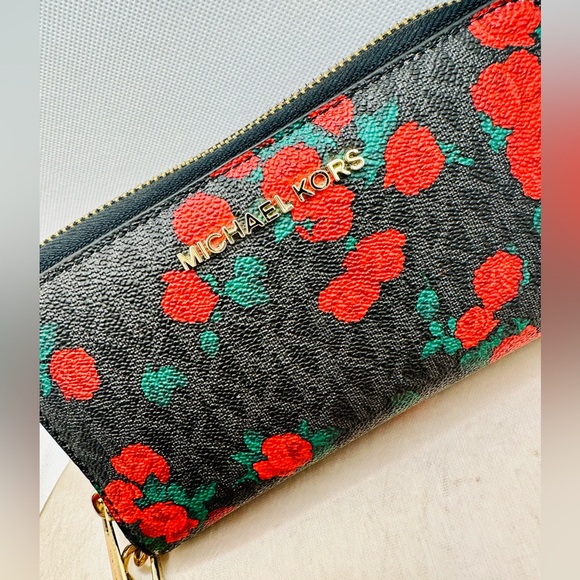 EUC Michael Kors Jet Set Travel MK Logo & Floral Print Wristlet Wallet - Picture 4 of 16